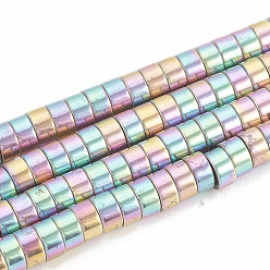 Rainbow Plated Electroplate Non-magnetic Synthetic Hematite Beads Strands, Heishi Beads, Flat Round/Disc, Rainbow Plated, 4x2mm, Hole: 1mm, about 190pcs/strand, 16.1 inch