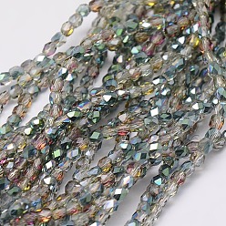 Clear Electroplate Glass Beads Strands, Half Rainbow Plated, Faceted, Oval, Clear, 4mm, Hole: 1mm, about 99pcs/strand, 16.5 inch