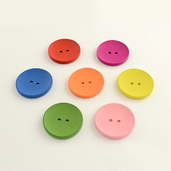 Couleur Mélangete 2-trou rond plat boutons en bois, gros boutons, teint, couleur mixte, 40x4mm, trou: 4 mm, environ 170 pcs / 500 g