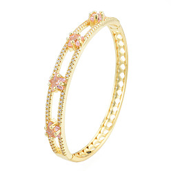 Pink Cubic Zirconia Star Hinged Bangle, Real 18K Gold Plated Brass Jewelry for Women, Pink, Inner Diameter: 2x2-3/8 inch(5.2x6cm)
