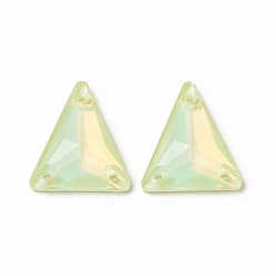 Vert Clair Effet moka forme triangle cousue sur strass, k 5 strass de verre, lien multi-brin, dos plat plaqué, couture artisanat décoration, vert clair, 21x18x5mm, Trou: 1.4mm