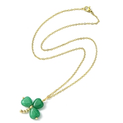 Malaysia Jade Saint Patrick's Day Clover Natural Malaysia Jade Pendant Necklace with 304 Stainless Steel Chains, 17.56 inch(44.6cm)