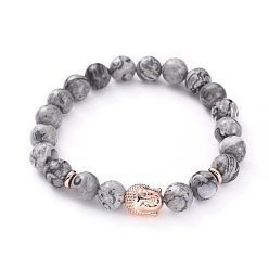 Netstone Bracelets extensibles en perles de netstone naturelles Bouddha, avec des perles en laiton, 2-1/8 pouces (54 mm)