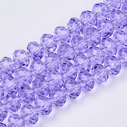 Lilac Baking Paint Glass Beads Strands, Faceted Rondelle, Lilac, 6x4.5mm, Hole: 1mm, about 87~90pcs/strand, 17.13 inch(43.5cm)