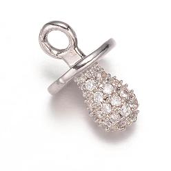 Platinum Dummy Pacifier Brass Micro Pave Cubic Zirconia Charms, Platinum, 13x8mm, Hole: 2mm