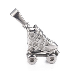 Stainless Steel Color 304 Stainless Steel Pendants, Roller Skate, Stainless Steel Color, 3/4x5/8x1/4 inch(19x14.5x6.5mm)
