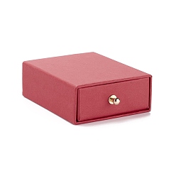 Roja India Caja de juego de joyería de cajón de papel rectangular, con remache de latón, para pendiente, embalaje de regalos de anillos y collares, piel roja, 7x9x3 cm