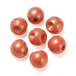 Rouge Orange Placage uv perles européennes acryliques opaques, Perles avec un grand trou   , avec de la poudre d'or, ronde, rouge-orange, 19x19mm, Trou: 4mm