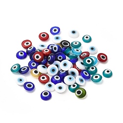 Mixed Color Handmade Lampwork Cabochons, Evil Eye, Mixed Color, 6.5x2.5~3mm