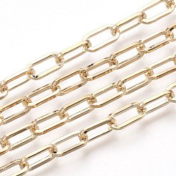 Light Gold Cadenas de clips de hierro sin soldar, Plano Oval, cadenas portacables alargadas estiradas, con carrete, la luz de oro, 10x5x1 mm, aproximadamente 82.02 pies (25 m) / rollo