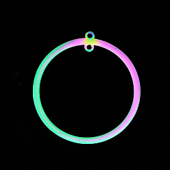 Rainbow Color Revestimiento al vacío 201 acero inoxidable 2 colgantes de eslabones de bucle, Corte con laser, anillo, color del arco iris, 32x30x1 mm, agujero: 1.2 mm