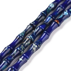 Azul Oscuro Hilos de cuentas de jaspe imperial natural, teñido, palo de bambú, azul oscuro, 12x5 mm, agujero: 0.5 mm, sobre 34 unidades / cadena, 15.94'' (40.5 cm)