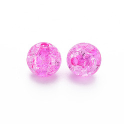 Magenta Transparent Crackle Acrylic Beads, Round, Magenta, 10x9mm, Hole: 2mm, about 940pcs/500g.