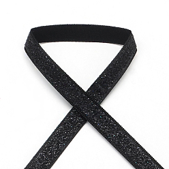 Black Sparkle Polyester Satin Ribbons, with Glitter Powder, Black, 1-1/2 inch~1-5/8 inch(38~40mm), about 50yards/roll(45.72m/roll)