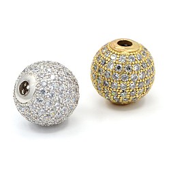 Mixed Color CZ Jewelry Brass Micro Pave Cubic Zirconia Round Beads, Clear, Mixed Color, 8mm, Hole: 1.5mm