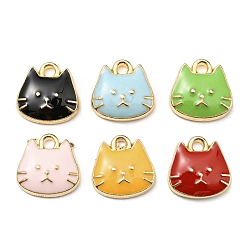 Mixed Color Golden Plated Alloy Charms, with Enamel, Cadmium Free & Nickel Free & Lead Free, Cat Shape Charms, Mixed Color, 11x11x3mm, Hole: 1.6mm
