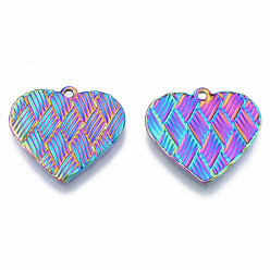 Rainbow Color Ion Plating(IP) 304 Stainless Steel Pendants, Heart, Rainbow Color, 20x22x1.5mm, Hole: 1.5mm