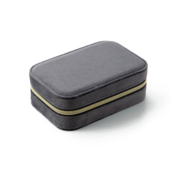 Серый Прямоугольные бархатные коробки для хранения ювелирных изделий на молнии, портативный дорожный футляр, для ожерелья, кольцо серьги держатель, подарок для женщин, серые, 11x15x5.5 см