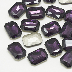 Tanzanite Pointed Back Glass Rhinestone Cabochons, Faceted, Rectangle Octagon, Tanzanite, 10x8x3.5mm