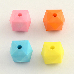 Mixed Color Opaque Acrylic Beads, Faceted Cube/Polygon, Mixed Color, 7.5x8x8mm, Hole: 2mm, about 1800pcs/500g