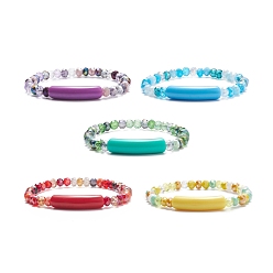 Couleur Mélangete Bracelet extensible en perles de verre rondes avec tube en acrylique, jolis bijoux de couleur pour femme, couleur mixte, diamètre intérieur: 2-1/4 pouce (5.7 cm)