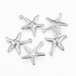 Stainless Steel Color 304 Stainless Steel Charms, Starfish/Sea Stars, Stainless Steel Color, 17.5x15.5x2mm, Hole: 1mm
