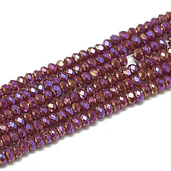 Rouge Foncé Galvanoplastie opaques couleur unie perles de verre brins, facette, rondelle, rouge foncé, 2.5x1.5mm, Trou: 0.8mm, Environ 160~165 pcs/chapelet, 13.78 pouces ~ 14.17 pouces (35~36 cm)