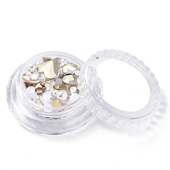Claro AB Kits de accesorios de decoración de uñas, incluyendo cabujones de diamantes de imitación de vidrio, fornituras de hierro, cabujones acrílicos, claro ab, 2~14.5x2~12x3.5~5 mm, cuadro: 44x16 mm