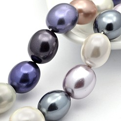 Mixed Color Oval Shell Pearl Bead Strands, Mixed Color, 15x13x12mm, Hole: 1mm, about 27pcs/strand, 15.7 inch