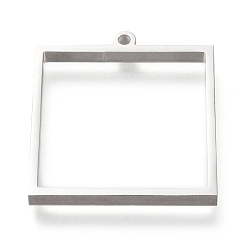 Stainless Steel Color 304 Stainless Steel Open Back Bezel Pendants, Double Sided Polishing, For DIY UV Resin, Epoxy Resin, Pressed Flower Jewelry, Square, Stainless Steel Color, 31x28x3mm, Hole: 2mm