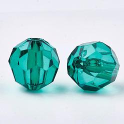 Verde azulado Abalorios de acrílico transparentes, facetados, rondo, cerceta, 12x11.5 mm, Agujero: 1.7 mm, sobre 550 unidades / 500 g