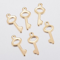 Golden 201 Stainless Steel Charms, Key, Golden, 16x7x0.8mm, Hole: 1.2mm