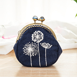 Flower DIY Kiss Lock Coin Purse Embroidery Kit, Including Embroidered Fabric, Embroidery Needles & Thread, Metal Purse Handle, Dandelion Pattern, 100x35x85mm
