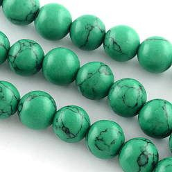 Medium Sea Green Synthetical Turquoise Gemstone Round Bead Strands, Dyed, Medium Sea Green, 6mm, Hole: 1mm, about 65pcs/strand, 15 inch