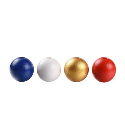 Mixed Color 160 Pcs 4 Colors 4 July American Independence Day Painted Natural Wood Round Beads, Loose Beads for Jewelry Making and Home Decor, with Waterproof Vacuum Packing, Blue & Red & White & Goldenrod, 16mm, Hole: 4mm, 40pcs/Color