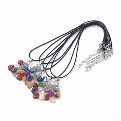 Mixed Stone Natural & Synthetic Mixed Stone Pendant Necklaces, with Leather Cord and Iron End Chain, Chakra Jewelry, 17.72 inch(450mm)x1.5mm