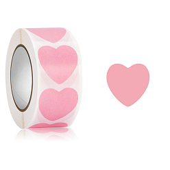 Pink Papier coeur stickers, étiquettes autocollantes en rouleau, pour enveloppes, enveloppes et sacs à bulles, rose, 25mm, 500pcs / roll