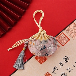 Flamingo Flower Silks & Satins Drawstring Bags, Sachet Tassel Pouches for Jewelry Storage, Flamingo, 100x85mm