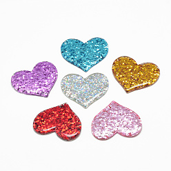 Mixed Color Resin Cabochons, with Glitter Powder, Heart, Mixed Color, 31~32x37x3~4mm