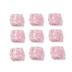 Light Coral Opaque Acrylic Beads, Metal Enlaced, Square with Flower Pattern, Light Coral, 9.5~10x10.5~11x3.5mm, Hole: 1.6mm, about 1990pcs/500g