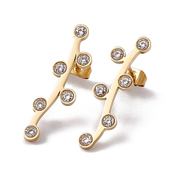 Clear Cubic Zirconia Leafy Branch Stud Earrings, Golden 304 Stainless Steel Jewelry for Women, Clear, 28x8mm, Pin: 0.7mm
