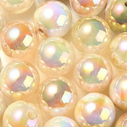 Lemon Chiffon UV Plating Rainbow Iridescent Acrylic Beads, Round, Lemon Chiffon, 15.5x15mm, Hole: 2.7mm