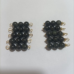 Obsidian 10Pcs Triple Natural Obsidian Round Beaded Connector Charms, with Golden 304 Stainless Steel Ball Head Pins & Iron Eye Pin & Brass Beads, 30.2~30.3x8mm, Hole: 2mm