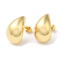 Real 18K Gold Plated Rack Plating Brass Teardrop Stud Earrings, Real 18K Gold Plated, 18x11.5mm