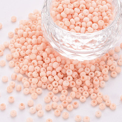PeachPuff 8/0 Opaque Glass Seed Beads, Round Hole, Frosted Colours, Round, PeachPuff, 3~4x2~3mm, Hole: 0.8mm, about 15000pcs/Pound