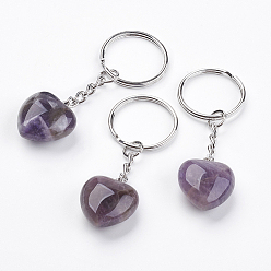 Amethyst Natural Amethyst Keychain, with Platinum Iron Findings, Heart, 72mm
