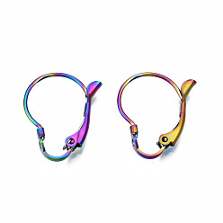 Rainbow Color 304 Stainless Steel Leverback Earring Findings, Ear Wire, Rainbow Color, 19x16x2.5mm, Hole: 1.4mm, Pin: 0.8mm