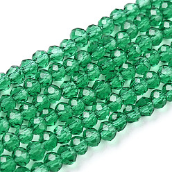 Verdemar Cuentas de vidrio transparentes, facetados, Rondana plana, verde mar, 3x2 mm, agujero: 0.5 mm, sobre 160~165 unidades / cadena, 15.35 pulgada ~ 15.75 pulgada (39~40 cm)