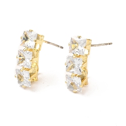 Golden Brass Micro Pave Clear Cubic Zirconia Stud Earring Findings, with Loop, Rectangle, Golden, 17x6mm, Pin: 0.7mm