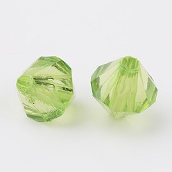 Lime Faceted Bicone Transparent Acrylic Beads, Dyed, Lime, 4mm, Hole: 1mm, about 13000pcs/500g